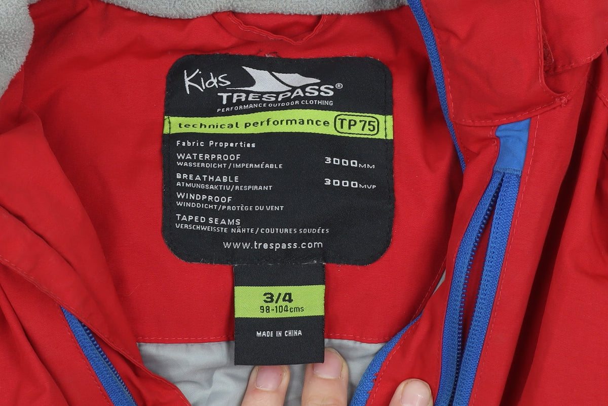 Additional view of Trespass boys’ red waterproof hooded parka jacket 3-4 years