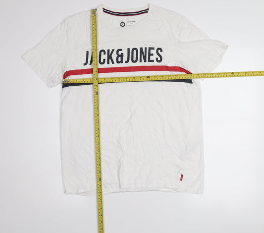 Jack & Jones Men's White Graphic Core T-Shirt L Crew Neck