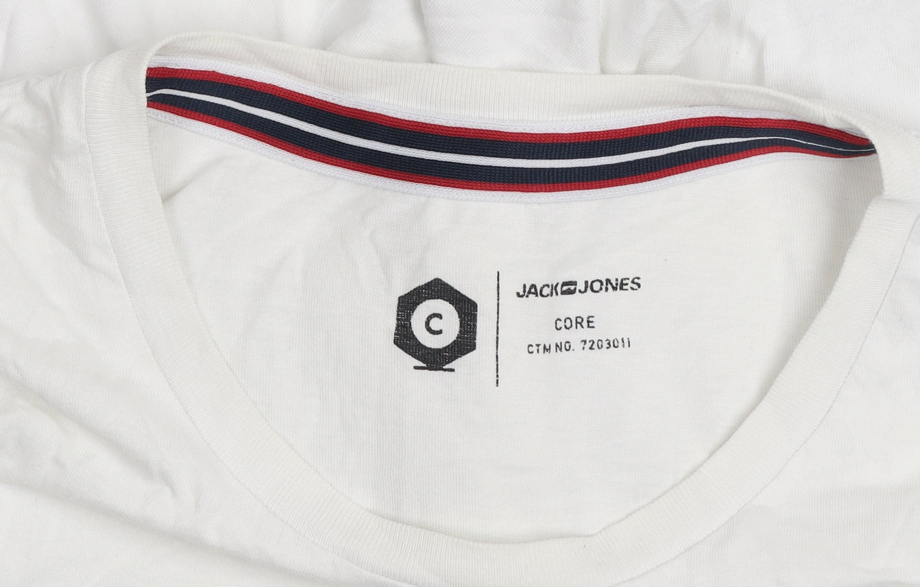 Jack & Jones Men's White Graphic Core T-Shirt L Crew Neck