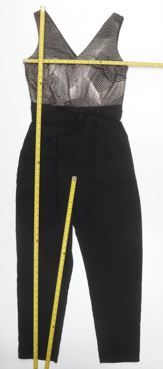 Dunnes Stores Women’s Black & Metallic Jumpsuit Size 10 V-Neck Belted