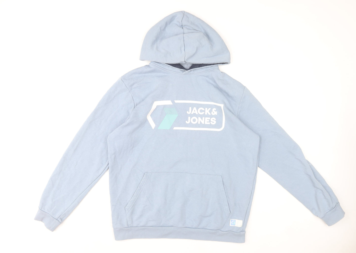 Jack & Jones Men's Blue Logo Pullover Hoodie Size L