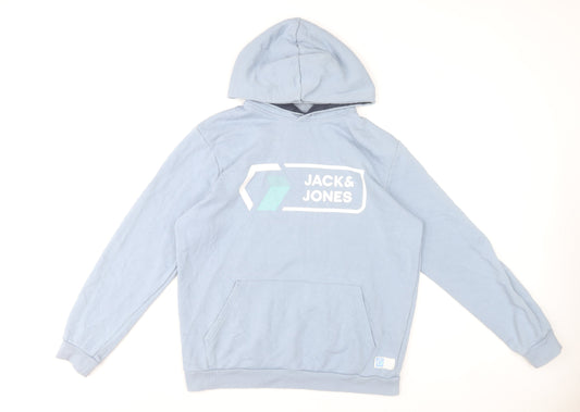 Jack & Jones Men's Blue Logo Pullover Hoodie Size L