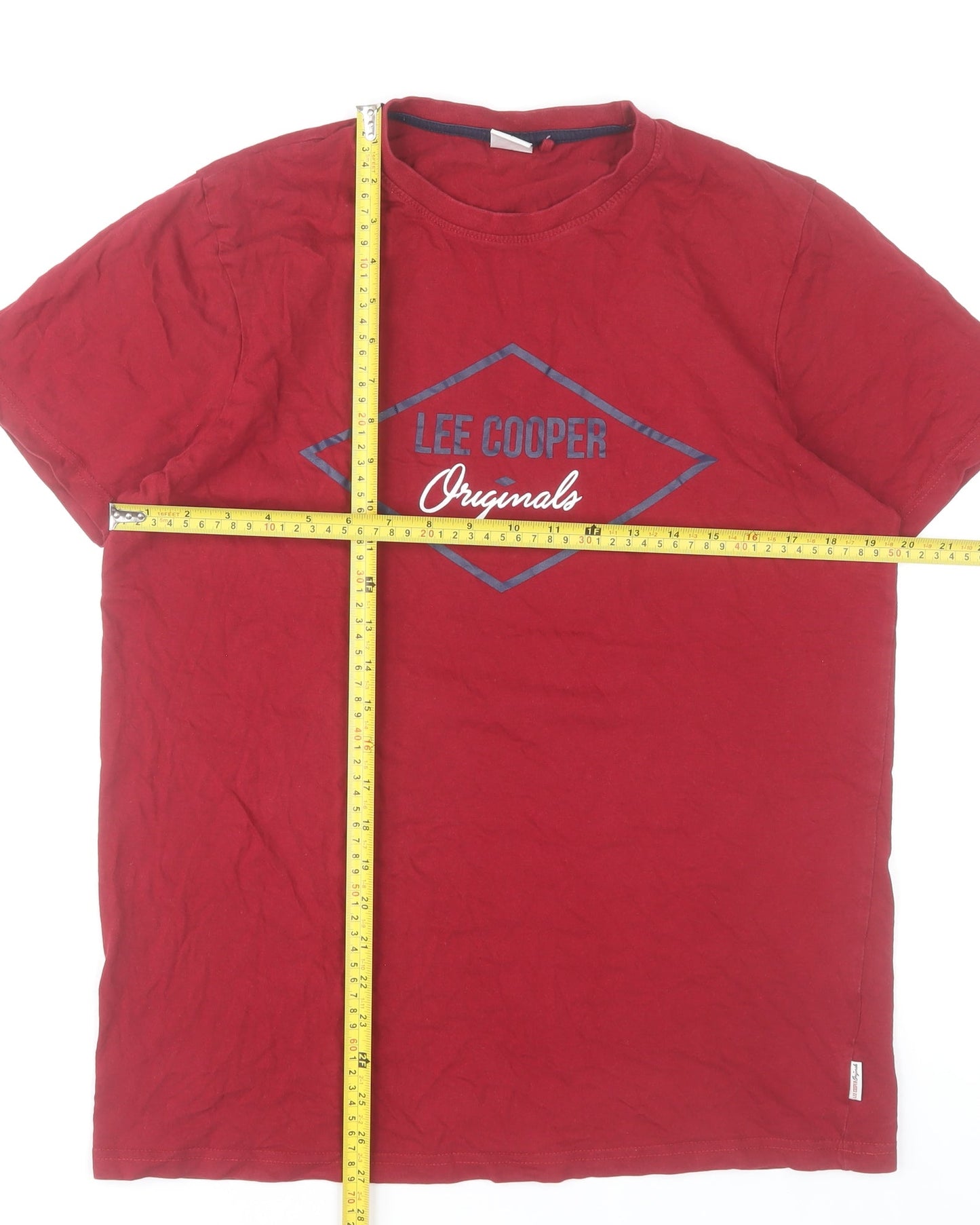 Lee Cooper Men's Red Graphic Logo Cotton T-Shirt Size L Regular Fit