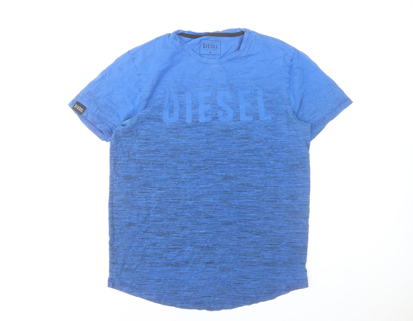 Diesel Men Blue Cotton Crew Neck Logo Short Sleeve T-Shirt M