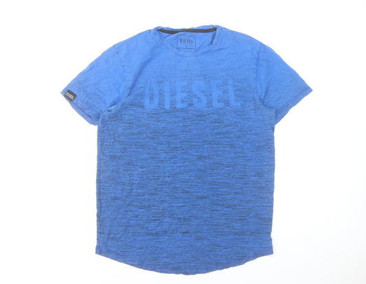 Diesel Men Blue Cotton Crew Neck Logo Short Sleeve T-Shirt M
