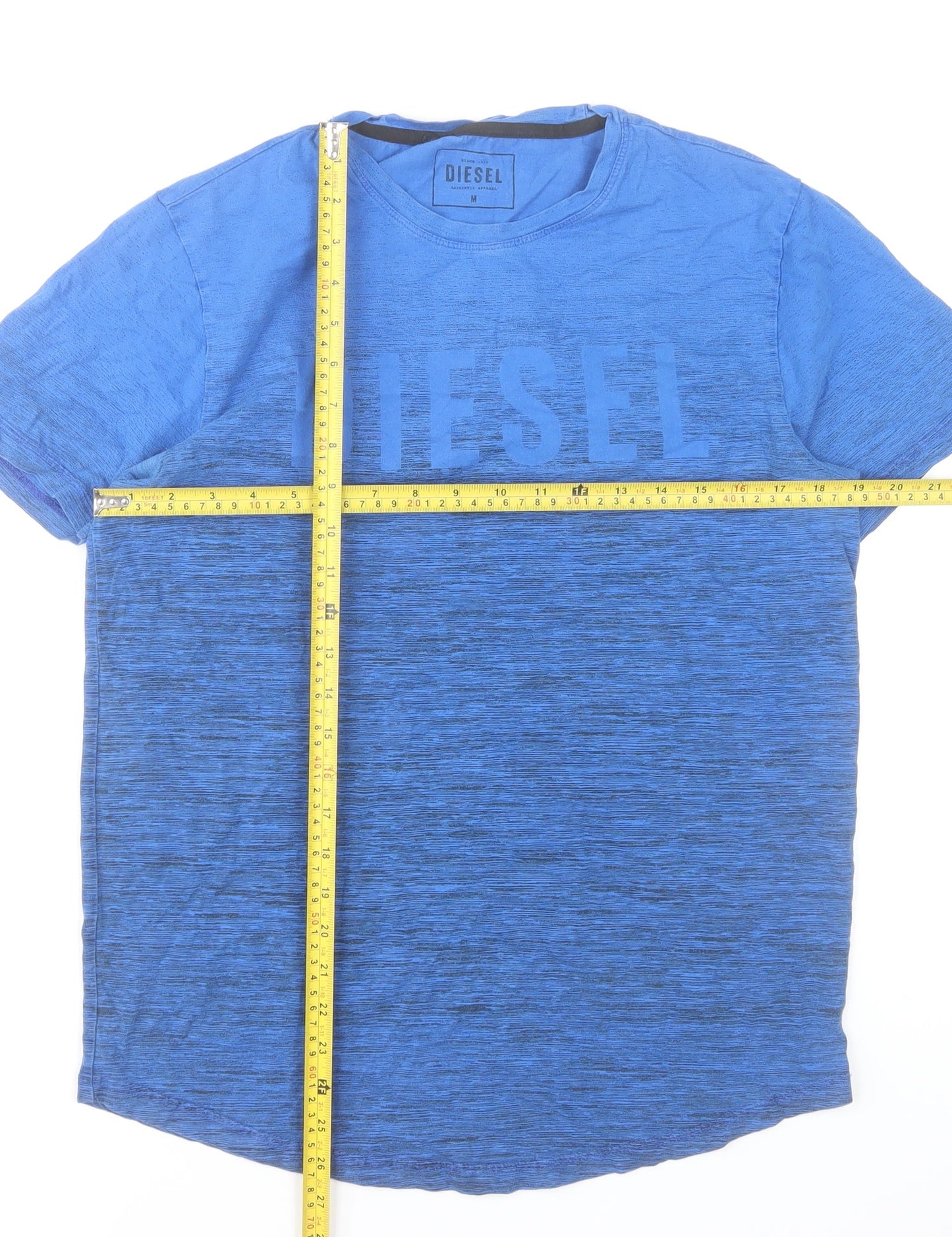 Diesel Men Blue Cotton Crew Neck Logo Short Sleeve T-Shirt M