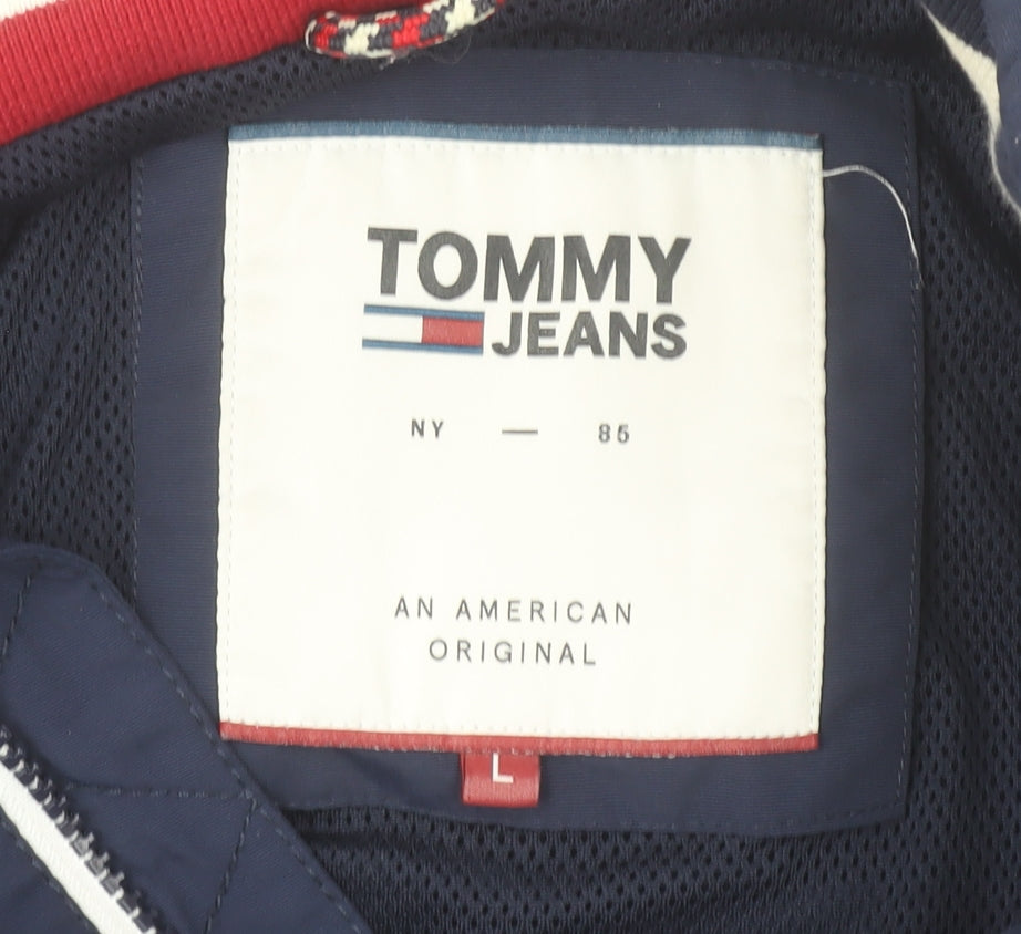 Tommy Jeans Men’s Blue Bomber Jacket Size L Regular Fit Zip Up