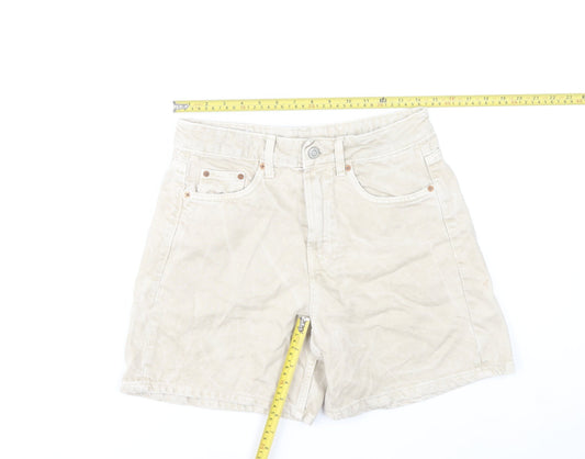 Zara Women Beige High Rise Chino Shorts Size 8 Cotton Blend
