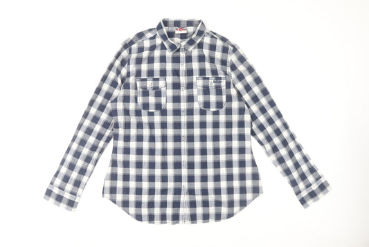 Lee Cooper Womens Blue Check Long Sleeve Button-Up Shirt Size 16
