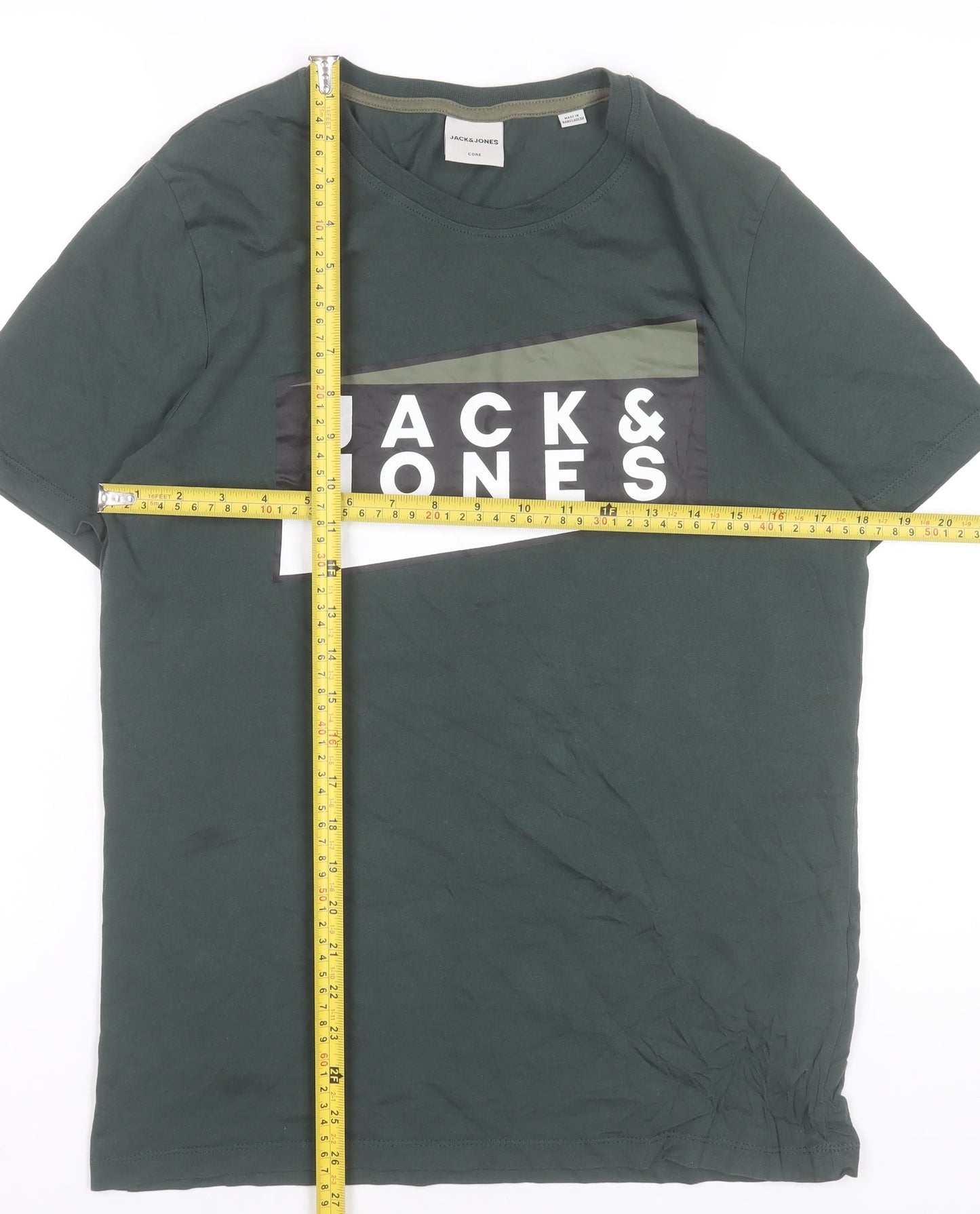Jack & Jones Men’s Green Graphic Logo T-Shirt M Cotton Crew Neck