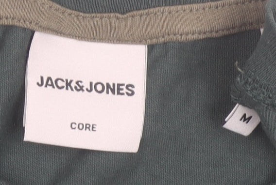 Jack & Jones Men’s Green Graphic Logo T-Shirt M Cotton Crew Neck