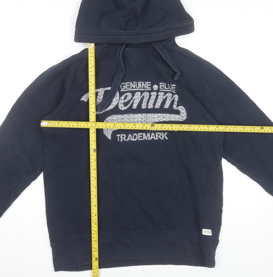 Stock & Hank Men's Blue Pullover Hoodie L Cotton Graphic Sweatshirt