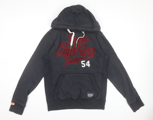 Superdry Men's Black Medium Pullover Hoodie with Red Logo
