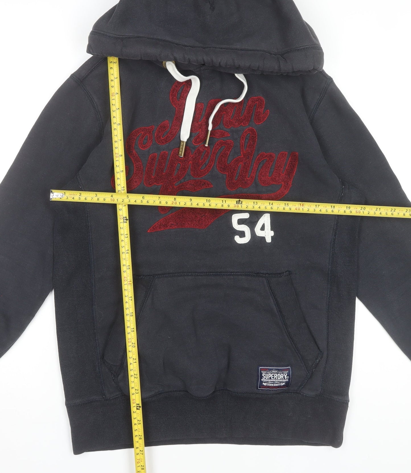 Superdry Men's Black Medium Pullover Hoodie with Red Logo