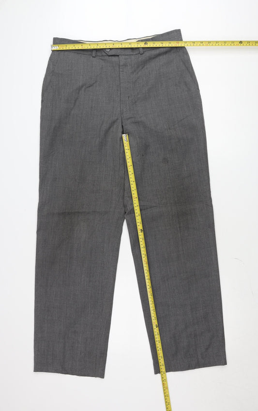 Marks and Spencer Men’s Grey Wool Blend Dress Trousers 34W 33L Regular Fit