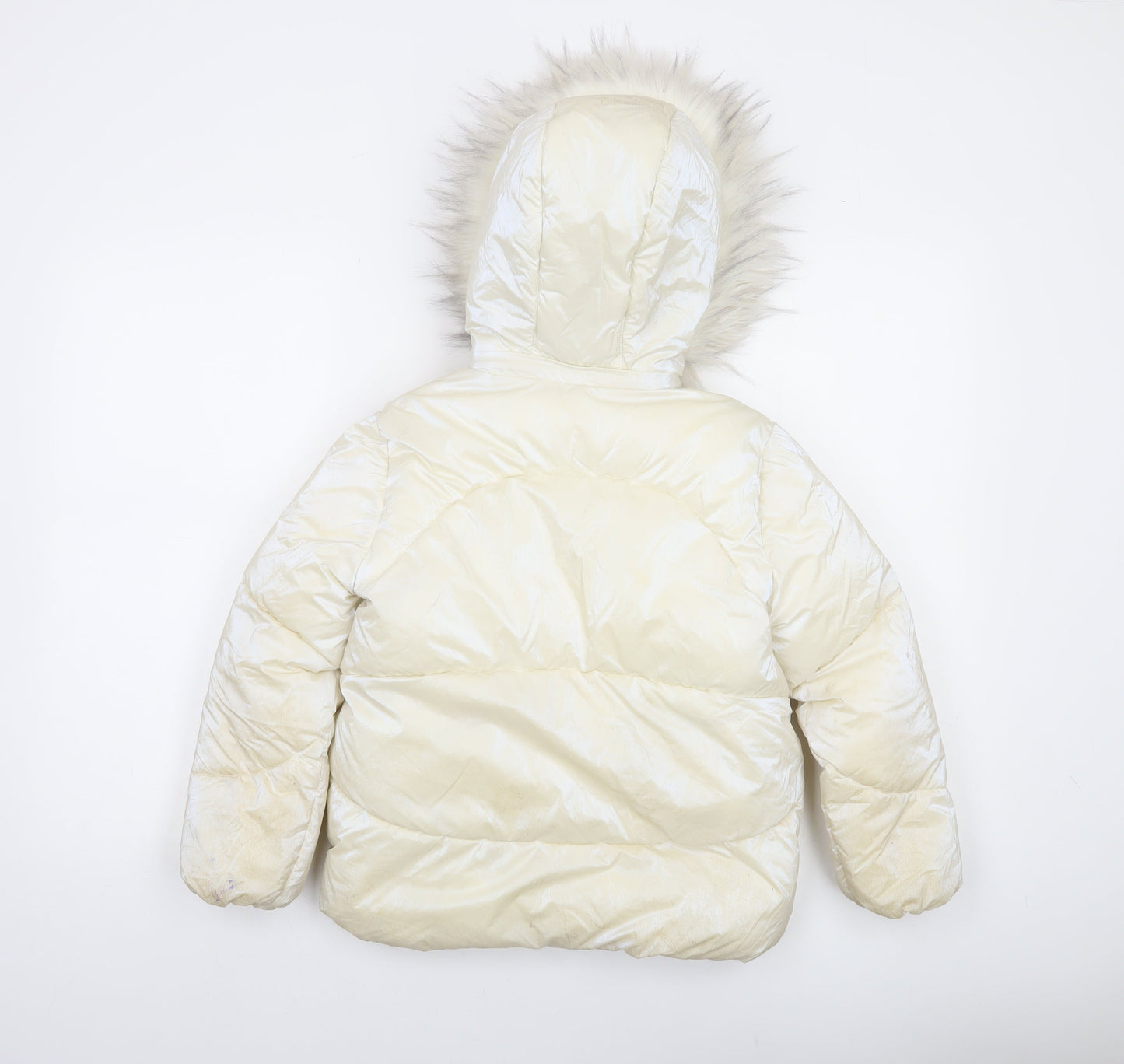 Michael Kors Girls Ivory Hooded Puffer Jacket 6 Years Faux Fur Trim Winter Coat