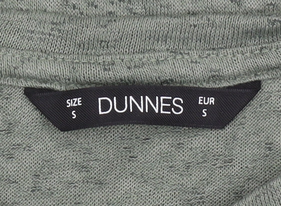 Brand and care label for Dunnes Women's Green Short Sleeve Cotton Blend T-Shirt, size S