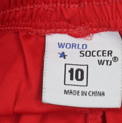 Additional view of World Soccer boys’ red football shorts, size 10, polyester elastic waist