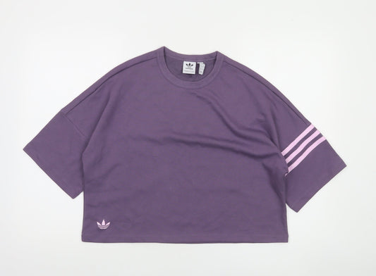 Adidas Womens Purple Cropped T-Shirt M Short Sleeve Crew Neck
