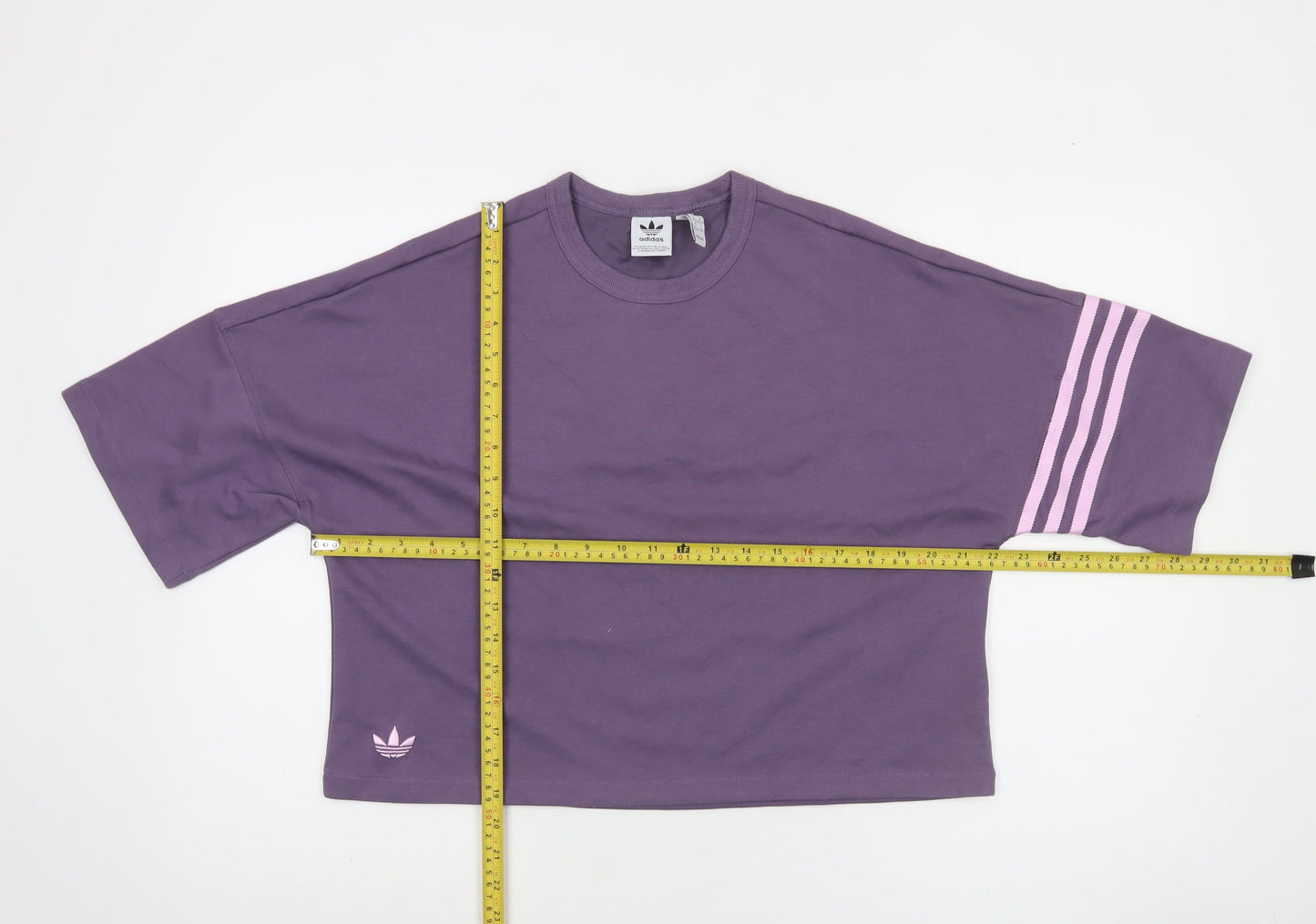 Adidas Womens Purple Cropped T-Shirt M Short Sleeve Crew Neck