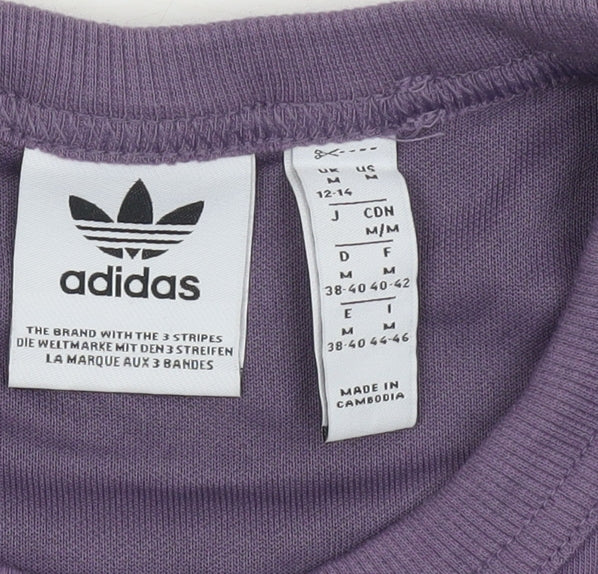 Adidas Womens Purple Cropped T-Shirt M Short Sleeve Crew Neck