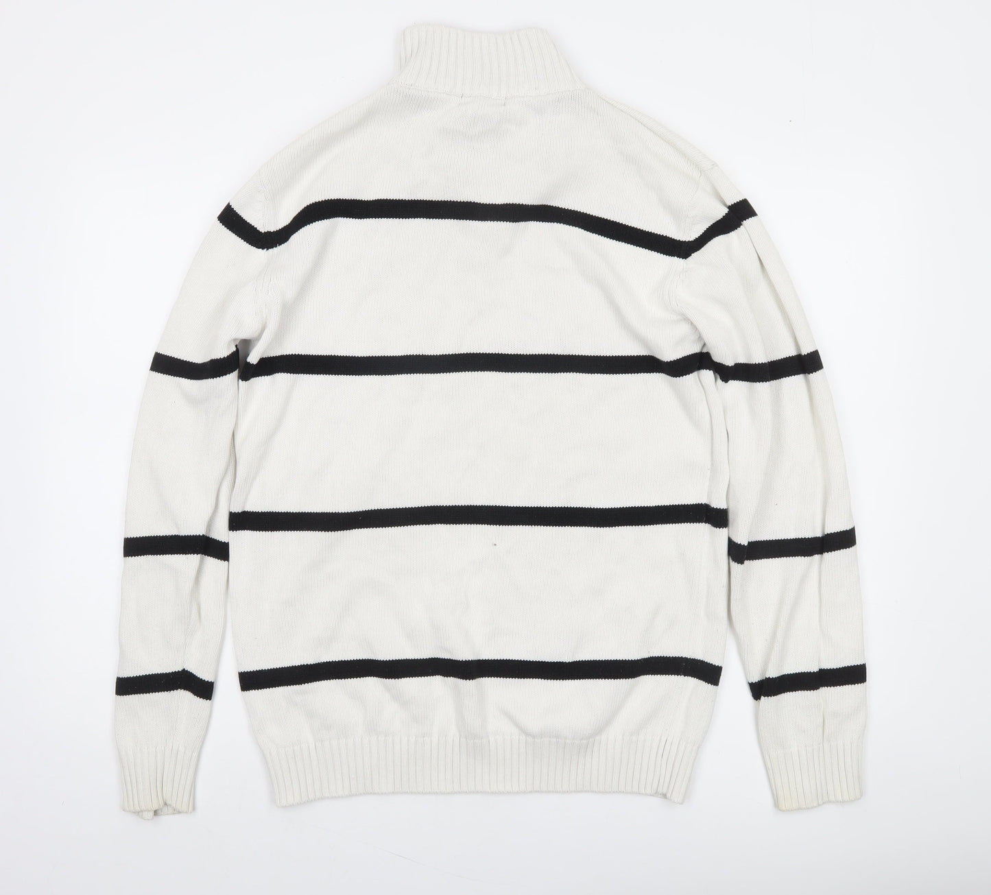 Polo Ralph Lauren Men's White Striped 1/2 Zip Cotton Jumper XL