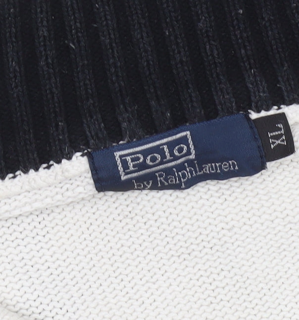 Polo Ralph Lauren Men's White Striped 1/2 Zip Cotton Jumper XL