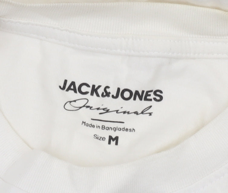 Jack & Jones Men's White Originals Crew Neck Cotton T-Shirt Size M