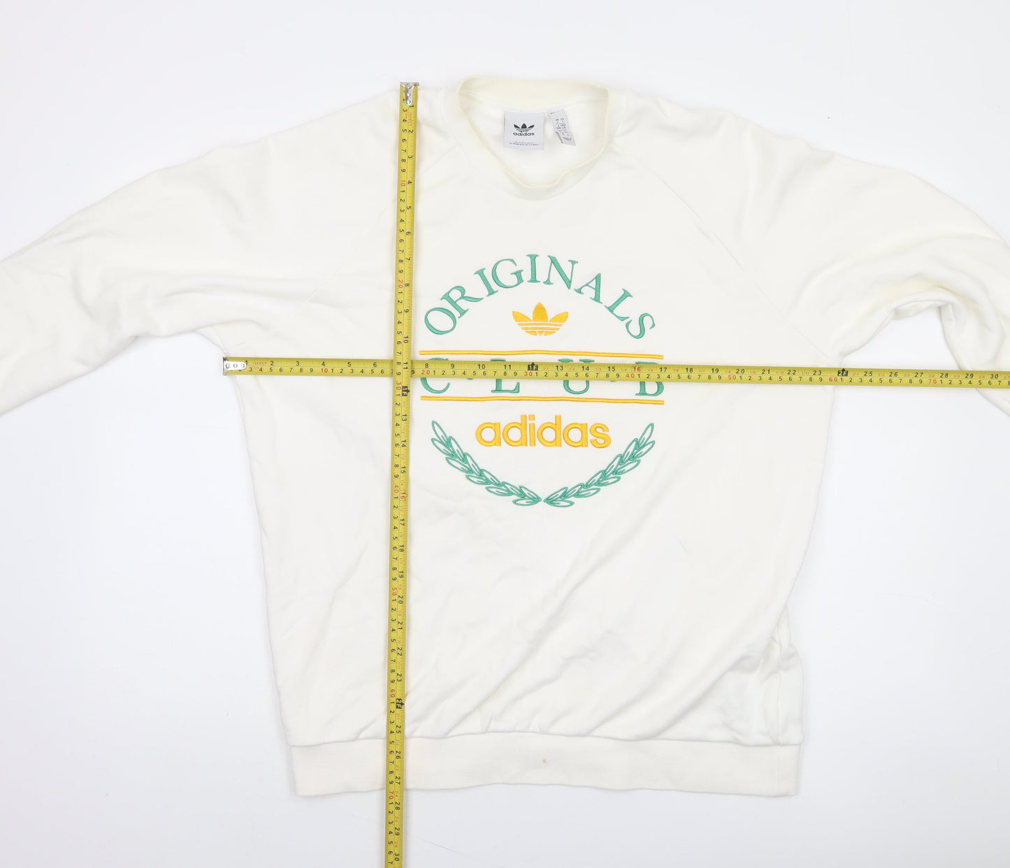 adidas Originals Men White Pullover Sweatshirt L Graphic Sports Crew Neck