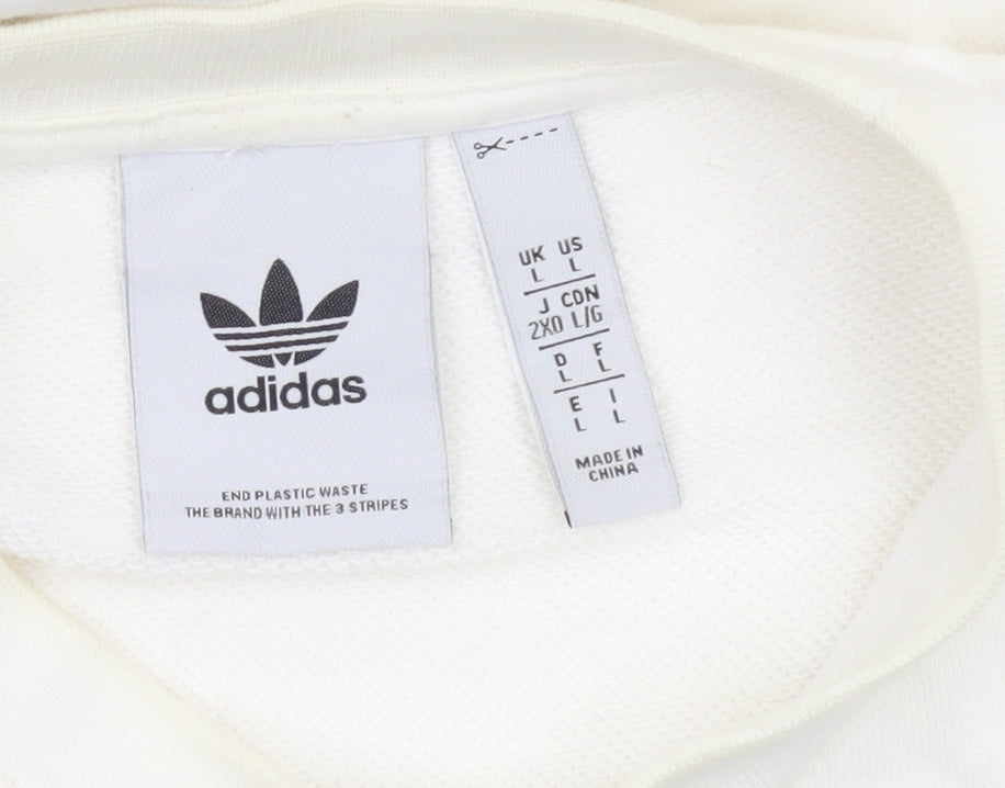 adidas Originals Men White Pullover Sweatshirt L Graphic Sports Crew Neck