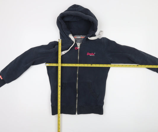 Superdry Womens Navy Full Zip Hoodie XS Orange Label Cotton Blend