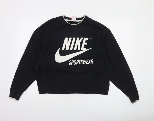 Nike Womens Black Small Pullover Sweatshirt Cotton Blend Crew Neck