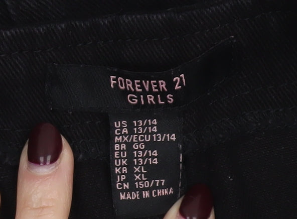 Additional view of Forever 21 girls’ black cotton pinafore dress 13-14 years adjustable 'girl power'