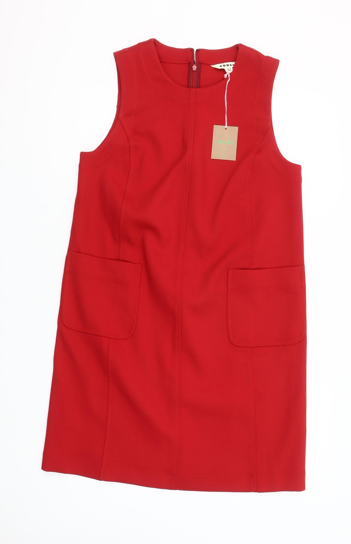 Boden Women Red Shift Dress UK 10 Sleeveless Knee Length Wool Blend