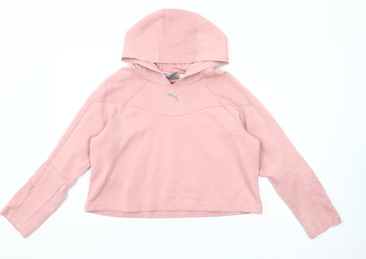 Puma Women Pink Hooded Pullover Sweatshirt Size L Cotton Blend