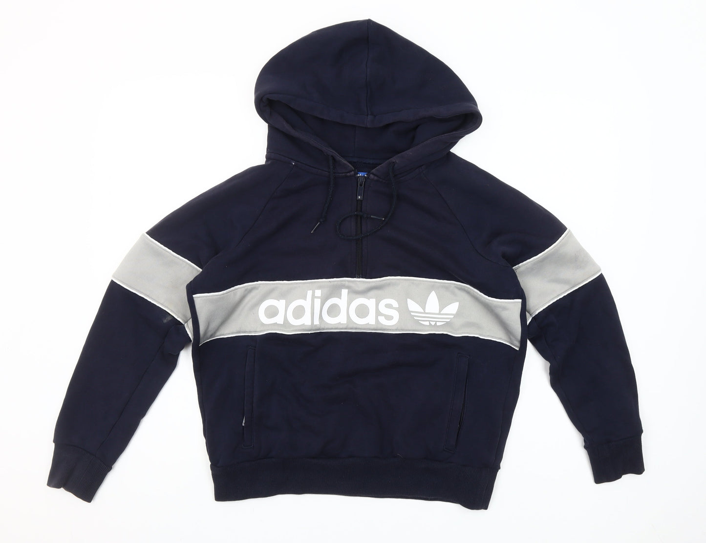 Adidas Womens Navy Blue Half Zip Hoodie Small Cotton Blend Logo Details
