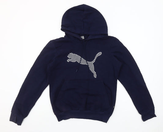 Puma Womens Navy Blue Pullover Hoodie XS Logo Cotton Blend
