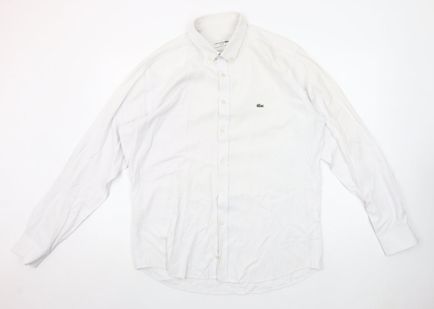 Lacoste Men's White Slim Fit Button-Down Long Sleeve Cotton Shirt Size 16