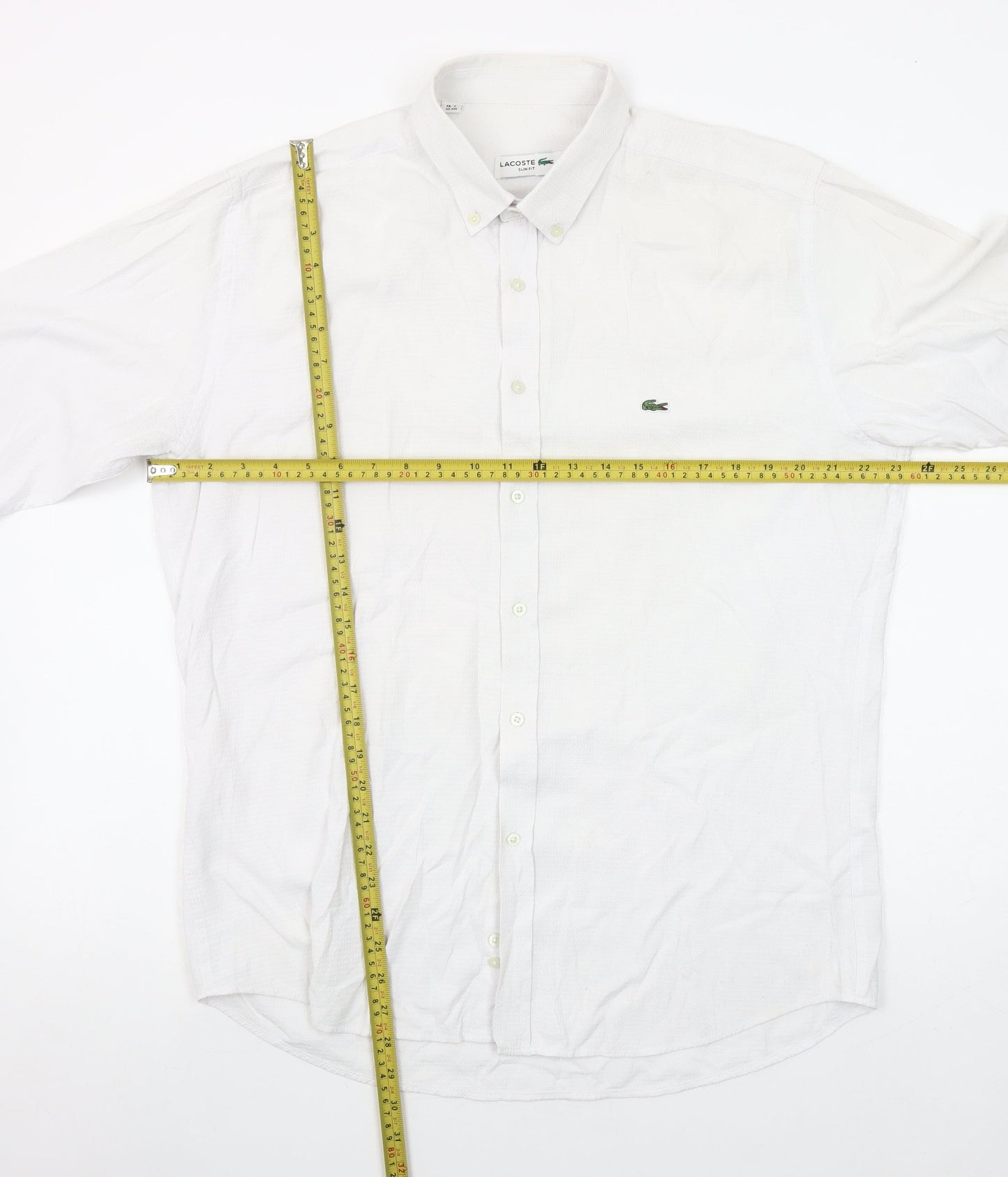 Lacoste Men's White Slim Fit Button-Down Long Sleeve Cotton Shirt Size 16