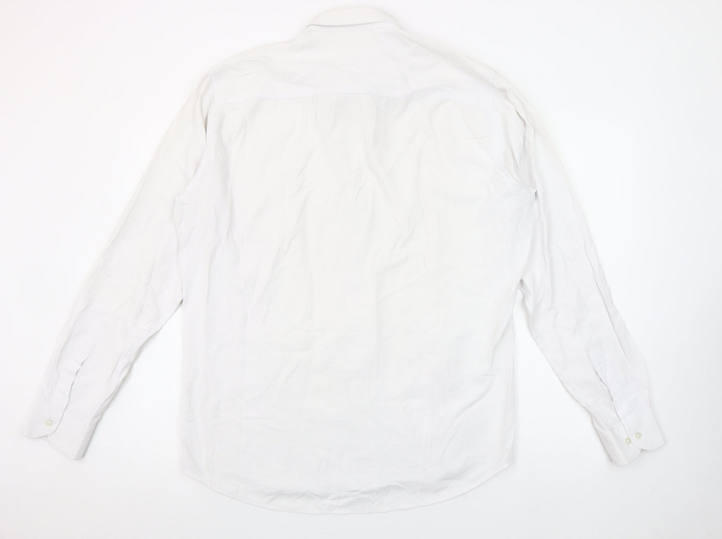 Lacoste Men's White Slim Fit Button-Down Long Sleeve Cotton Shirt Size 16