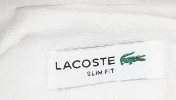 Lacoste Men's White Slim Fit Button-Down Long Sleeve Cotton Shirt Size 16