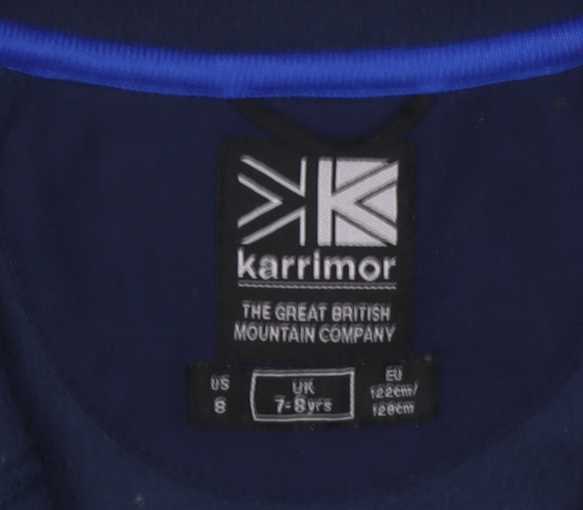 Brand and care label for Karrimor boys’ blue 7-8 years fleece jacket full zip outdoor layer