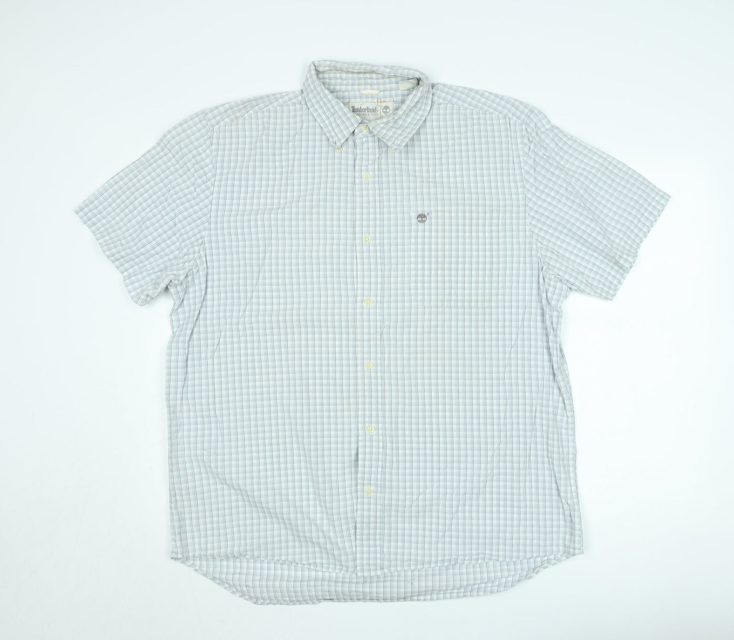 Timberland Men’s Blue Check Short Sleeve Button-Down Shirt XL