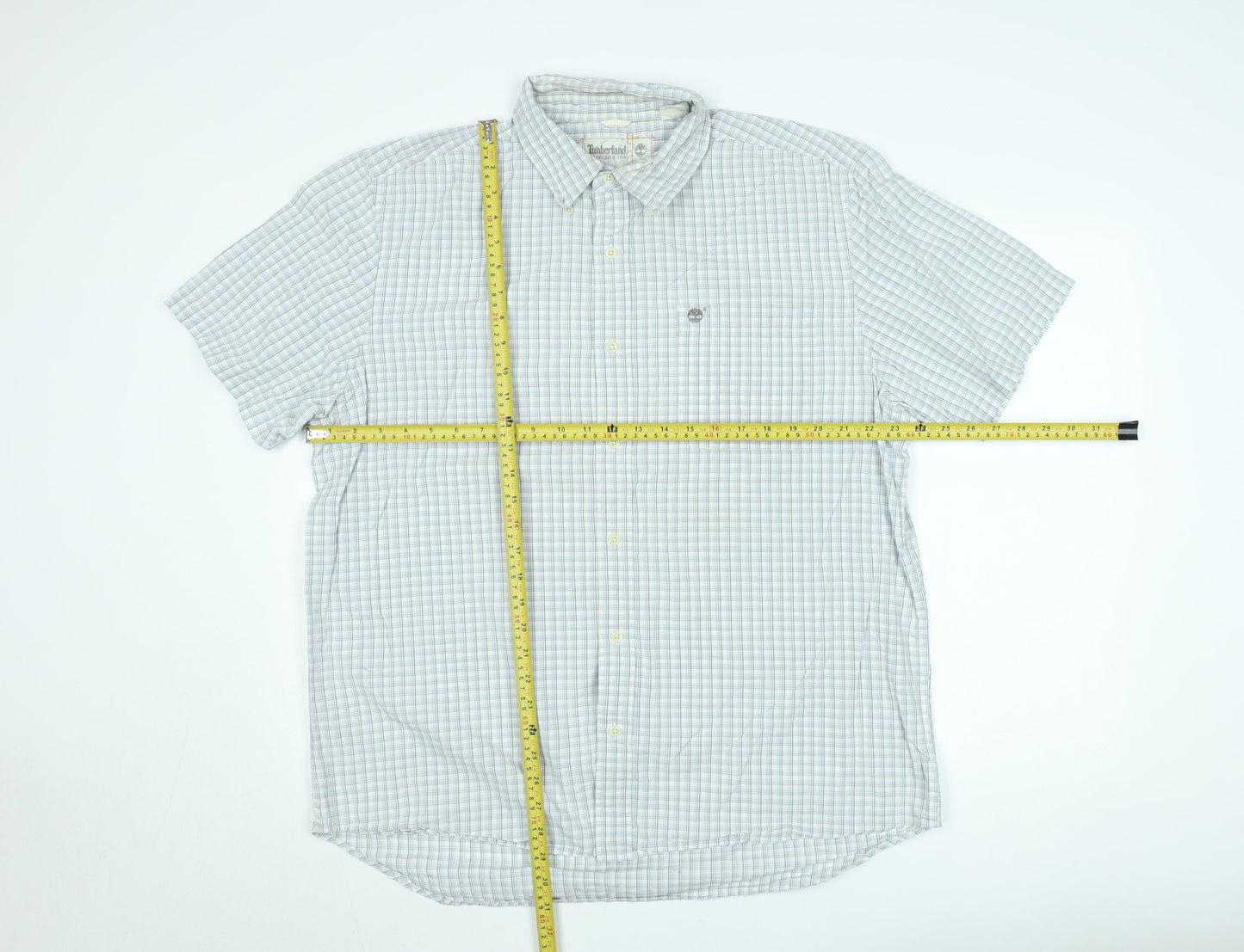 Timberland Men’s Blue Check Short Sleeve Button-Down Shirt XL