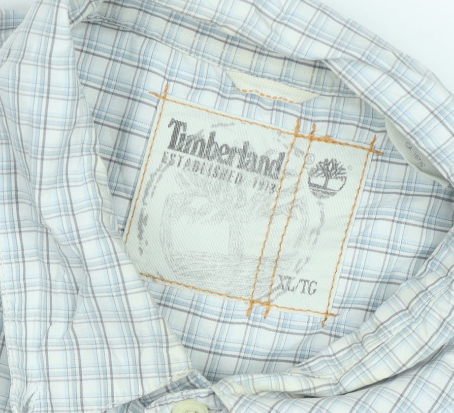 Timberland Men’s Blue Check Short Sleeve Button-Down Shirt XL