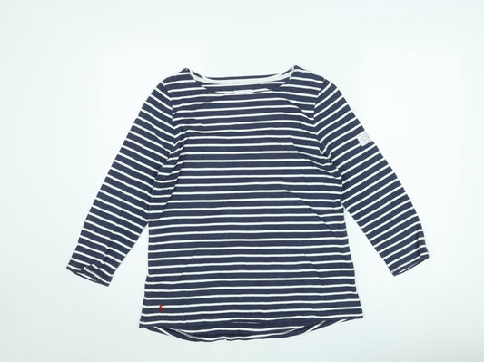 Joules Women's Blue Striped Long Sleeve Boat Neck Cotton T-Shirt Size 12