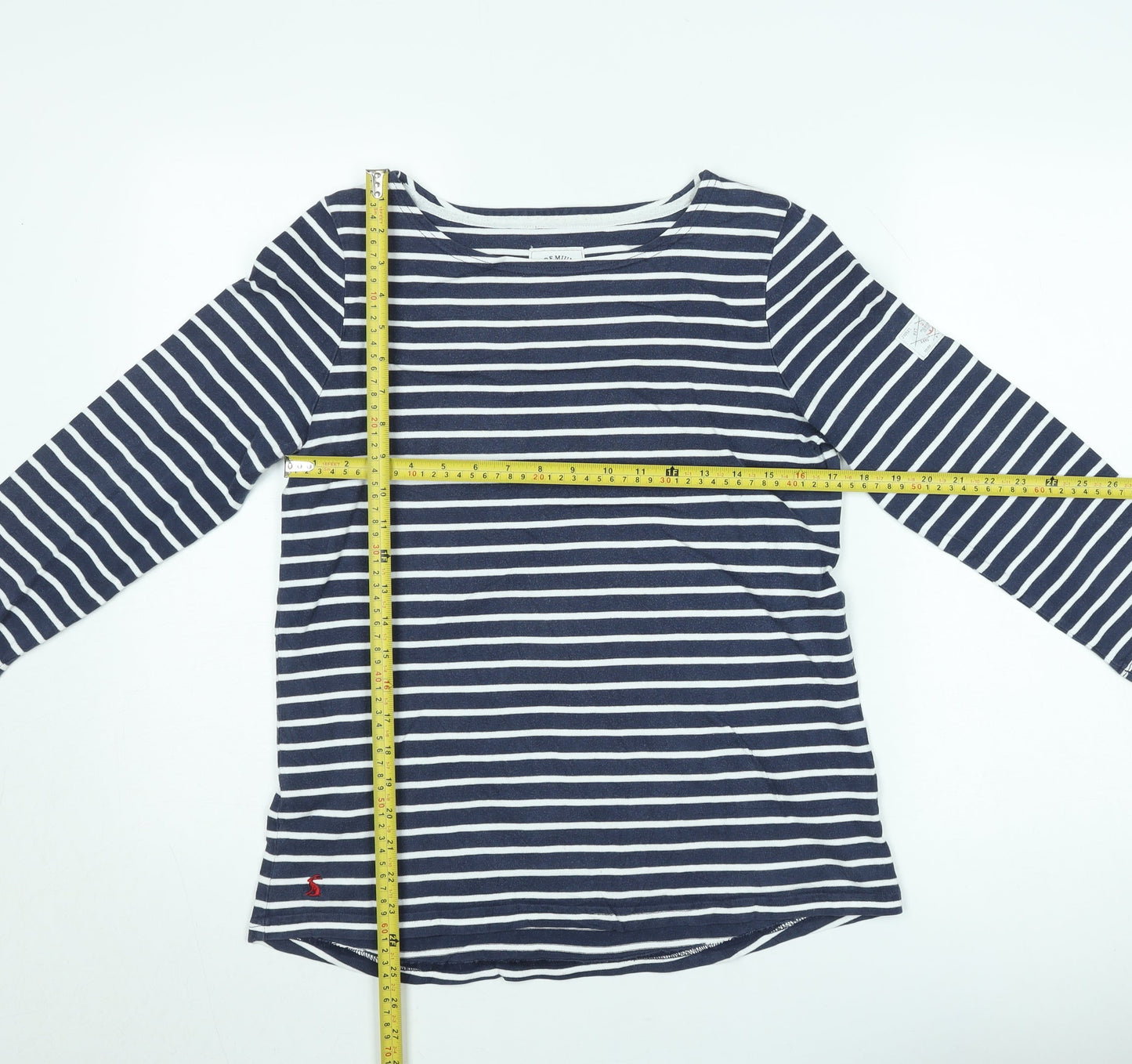 Joules Women's Blue Striped Long Sleeve Boat Neck Cotton T-Shirt Size 12