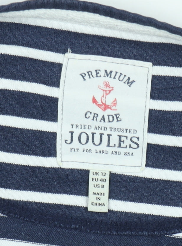 Joules Women's Blue Striped Long Sleeve Boat Neck Cotton T-Shirt Size 12