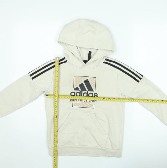Adidas Boys Beige Pullover Hoodie 10 Years Fleece Hooded Sweatshirt
