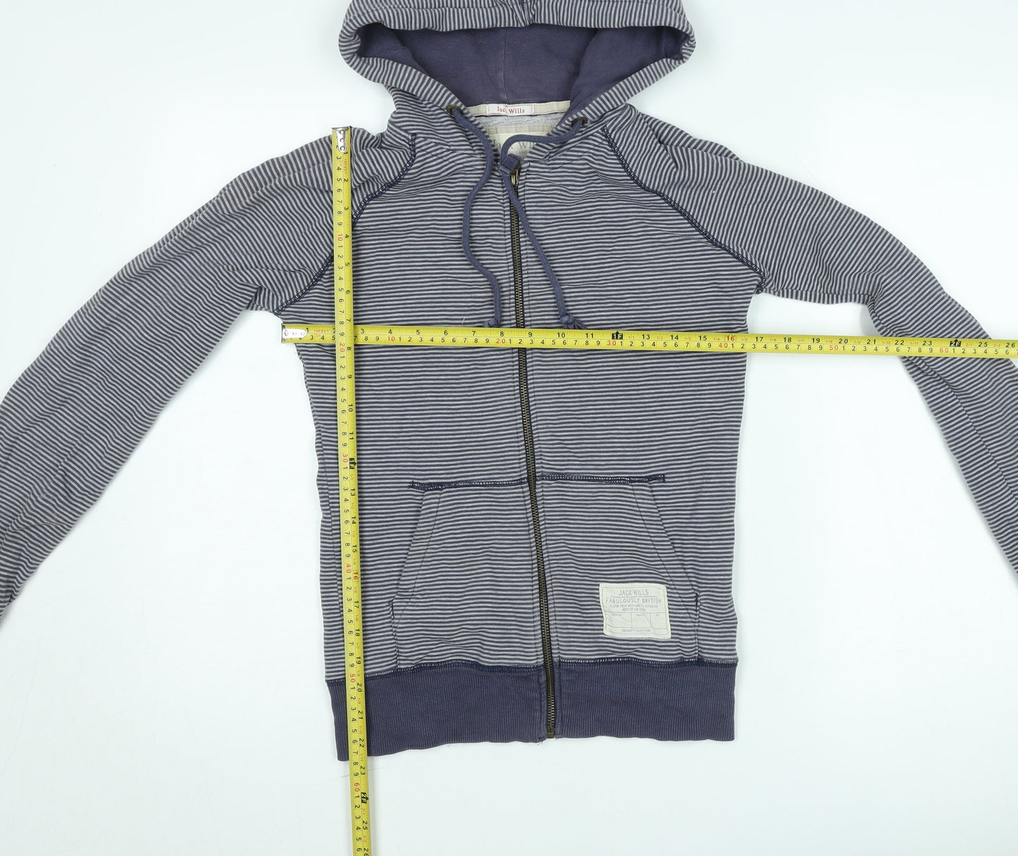 Jack Wills Women's Blue Striped Full Zip Hoodie Jumper Size 10